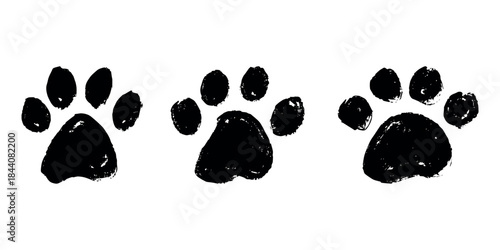 Set of hand drawn cute cat's paw Cat, dog, animal footprint in doodle style Single element for print, web, design, decor, greeting cards, children's prints