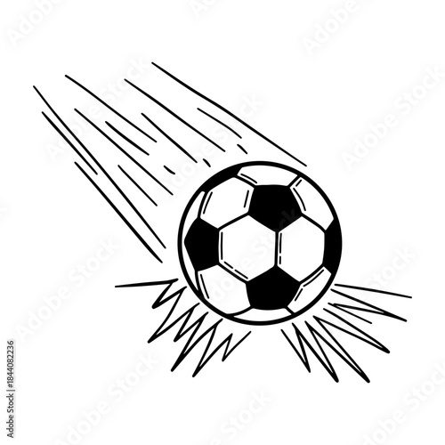 Hand drawn fast moving soccer ball outline vector illustration