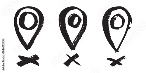 Set of hand drawn map pin Map marker pointer sign GPS and mapping tools Location pin symbol Pinpoint clipart in doodle style Single element for web, design