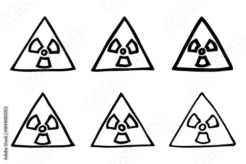 Set of hand drawn radiation sign Nuclear radiation hazard symbol Radioactive danger warning doodle Radioactive waste Single element for print, web, design, decor