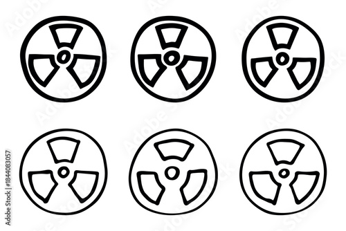 Set of hand drawn radiation sign Nuclear radiation hazard symbol Radioactive danger warning doodle Radioactive waste Single element for print, web, design, decor
