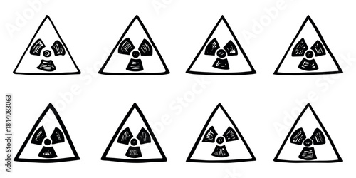 Set of hand drawn radiation sign Nuclear radiation hazard symbol Radioactive danger warning doodle Radioactive waste Single element for print, web, design, decor