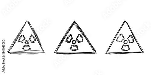 Set of hand drawn radiation sign Nuclear radiation hazard symbol Radioactive danger warning doodle Radioactive waste Single element for print, web, design, decor