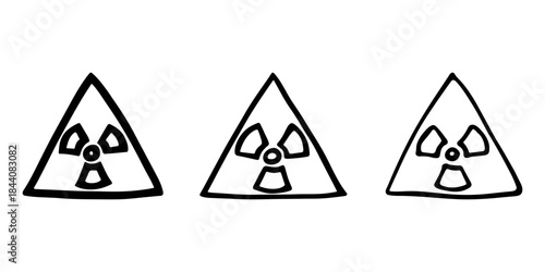 Set of hand drawn radiation sign Nuclear radiation hazard symbol Radioactive danger warning doodle Radioactive waste Single element for print, web, design, decor