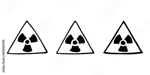 Set of hand drawn radiation sign Nuclear radiation hazard symbol Radioactive danger warning doodle Radioactive waste Single element for print, web, design, decor
