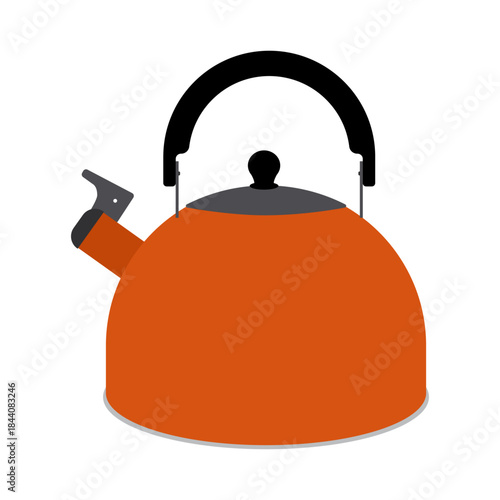A red whistling kettle with black plastic handle isolated on white background. EPS 10 vector graphic illustration