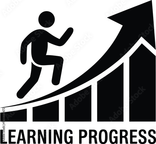 Of a person climbing an upward trending graph labeled "Learning Progress