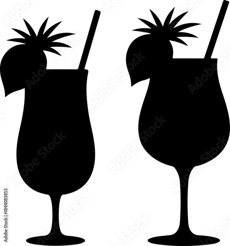 Two Tropical Cocktail Glasses silhouette vector illustration