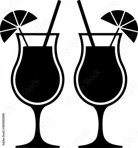 Two Tropical Cocktail Glasses silhouette vector illustration