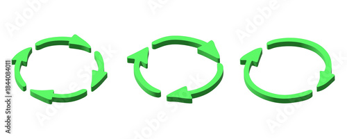 Set of 3d recycle arrow icon Recycling resources symbol Reuse of materials, zero waste, green environment, saving the planet