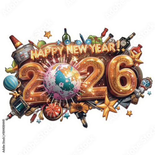 2026 Global Party: Gold Typography & Earth Art