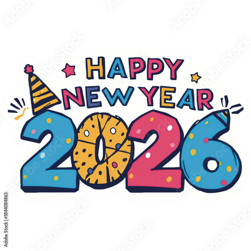 Bright and Cheerful 2026 New Year Party Hat Typography