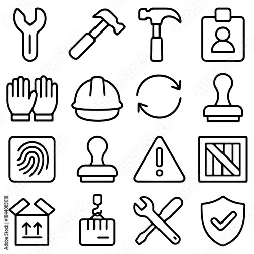 Essential Tools and Symbols: A collection of various tools and symbolic icons, meticulously arranged, representing essential elements of industry and safety.