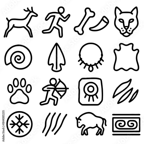 Ancient Symbols of Survival: A captivating collection of primitive symbols and illustrations, meticulously crafted to represent the essence of ancient life.