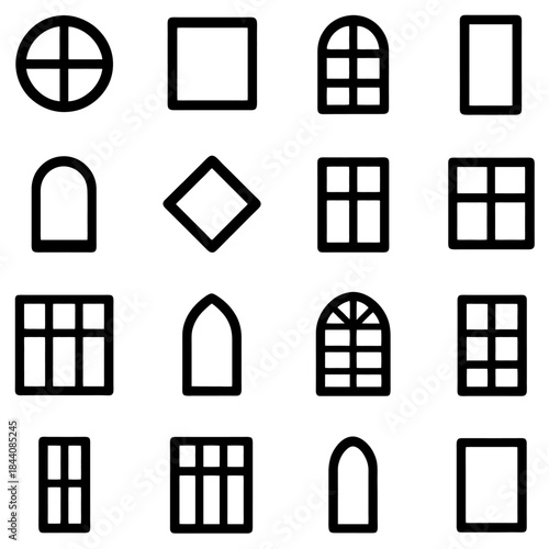 Window Shape Designs: A visual array of various window shapes, presented in a minimalist, black-and-white style. The image highlights the versatility of architectural design.