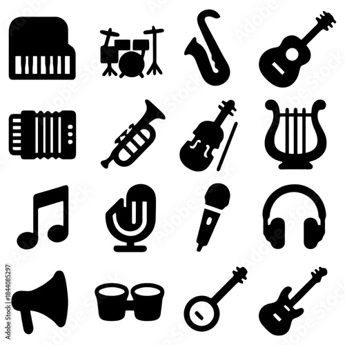 Musical Harmony: A collection of various music symbols and instruments, each representing a unique voice in the symphony of sound. Capture the diversity and beauty of the musical world.