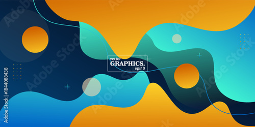 Abstract blue and orange fluid wave background. Trendy wave shape with cool pattern design. Vector eps10