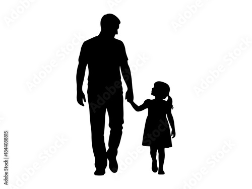 Silhouette of a father and daughter walking hand-in-hand, representing family bonds and childhood innocence.
