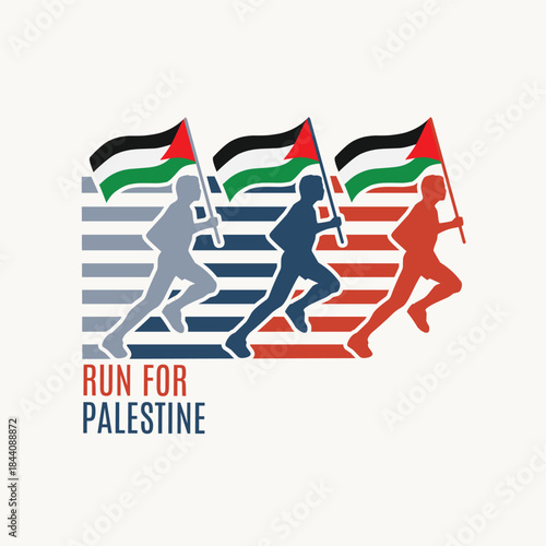 Charity Run Design for Palestine with Retro Color Theme Perfect for Apparel, Sticker, etc