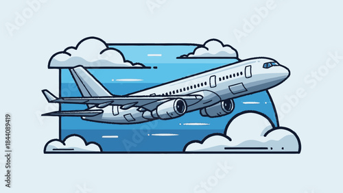 Airplane taking off into the sky with clouds.