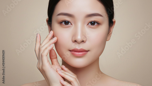 Beautiful Asian Woman with Glowing Clear Skin, Skincare Concept
