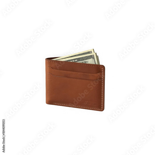 brown leather wallet with money