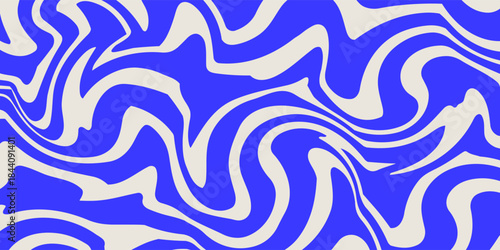 Blue wavy lines abstract background. Trendy psychedelic retro style backdrop. Waves, swirl and twirl pattern. Twisted distorted vector texture. Y2k aesthetic design