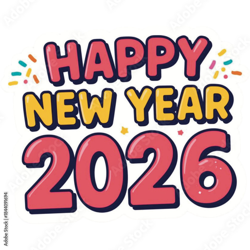 Bubble Gum Pop Happy New Year 2026 Sticker