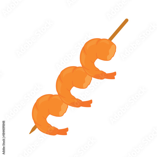 Grilled Shrimp Prawn Skewer Closeup Vector Illustration