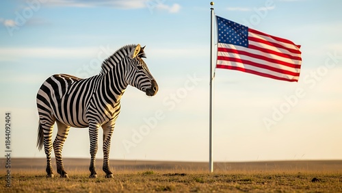 Wild Nature Photography Zebra American Striped Animal Walking in Open Grassland Savanna under Daylight for Stock Visual Wildlife Travel Conservation Projects