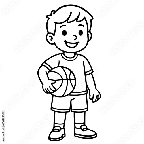 Young Basketball Enthusiast: A smiling young boy, holding a basketball, ready to play. A delightful illustration capturing youthful energy and passion for sport.