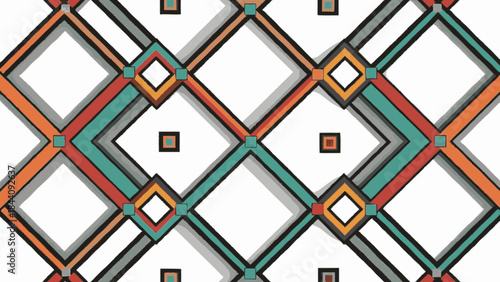 Geometric Pattern with Intersecting Diamond Shapes and Squares.