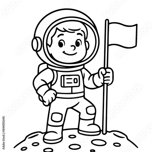 Astronaut on Alien Landscape: An astronaut stands triumphantly on an alien planet, holding a flag, representing exploration and discovery.