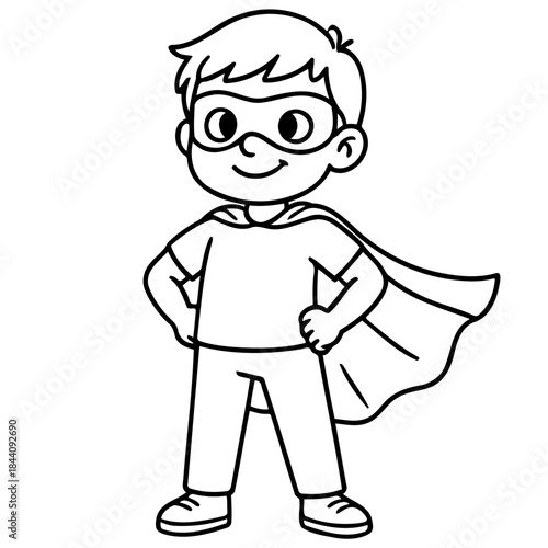 Young Superhero Ready for Action: A courageous young boy stands proudly as a masked hero, embodying bravery and readiness to assist with the world.