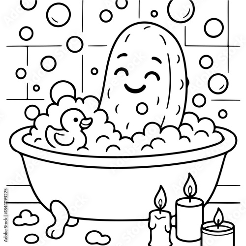 Potato Taking Bath: A charming potato enjoys a relaxing bath surrounded by bubbles and a rubber ducky, set in a cozy bathroom with lit candles.