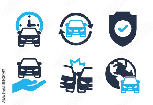Car Protection and Accident icon set. Solid glyph series icons