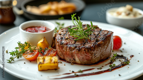 Decadent Dry-Aged Wagyu Steak, Expertly Plated in an Exclusive Restaurant Setting
