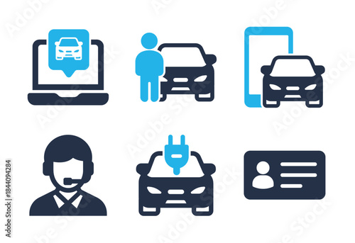 Customer Service and Car Charging icon set. Solid glyph series icons