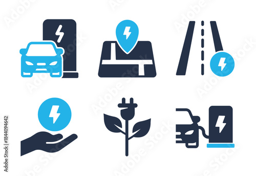 Charging Station and Eco-Mobility icon set. Solid glyph series icons