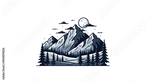 Majestic Mountain Range Under a Full Moon.