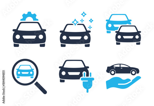 Car Inspection, Service, and Maintenance icon set. Solid glyph series icons