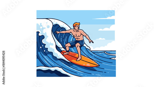 Man surfing on a big wave during the day.