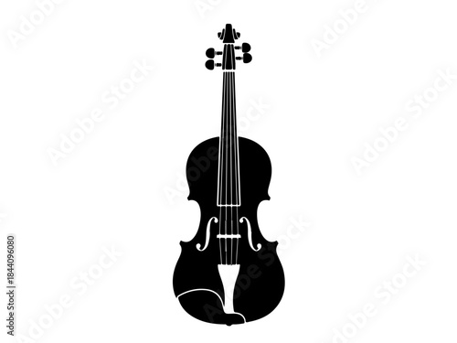 Elegant black silhouette of a classical violin on a clean white background, perfect for music-themed designs and icons.