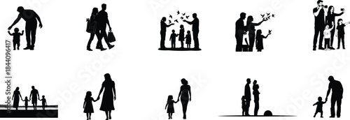 Silhouette icons of people in various poses and activities