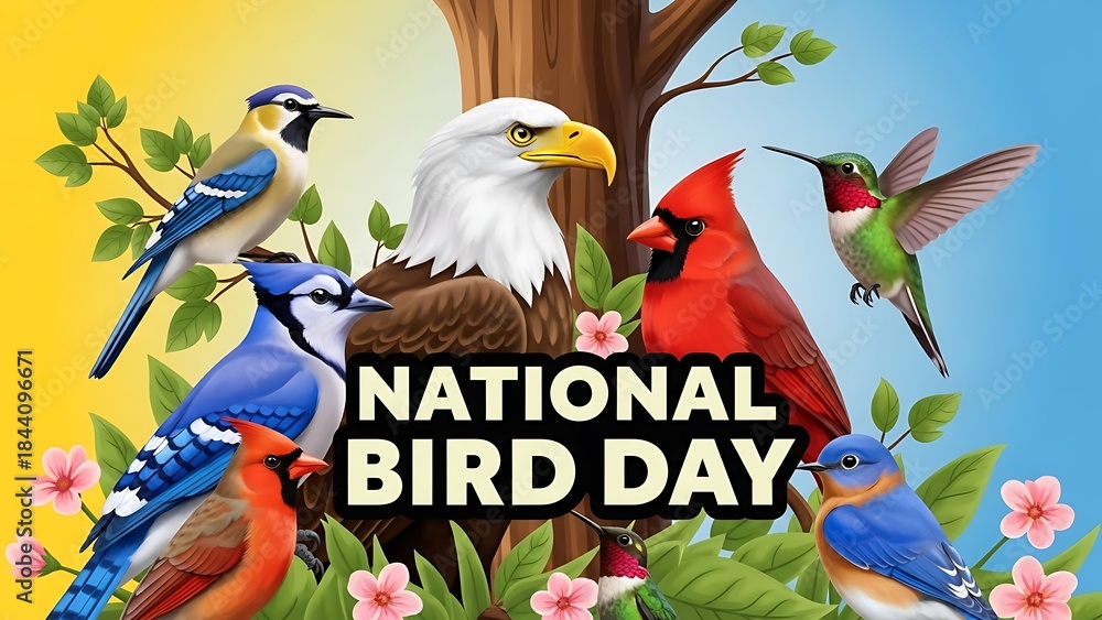 Fototapeta premium Celebrating national bird day with variety of birds