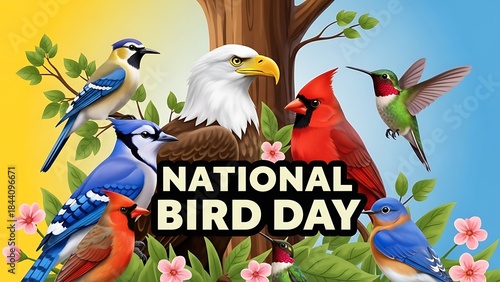 Celebrating national bird day with variety of birds