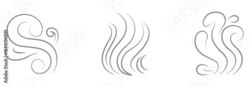 Smoke steam icon in flat style. Doodle smoke icons set. Water steam symbols. Hand drawn hot vapors. Line air smell symbols. eps 10