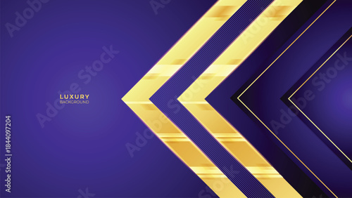 Abstract Luxury Purple Background with Glowing Golden Lines, Neon Light Effects, and Elegant Premium Design