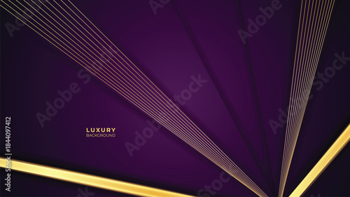Abstract Luxury Purple Background with Glowing Golden Lines, Neon Light Effects, and Elegant Premium Design