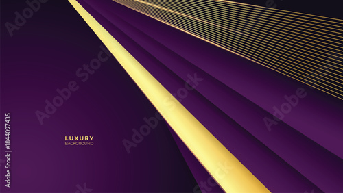 Abstract Luxury Purple Background with Glowing Golden Lines, Neon Light Effects, and Elegant Premium Design